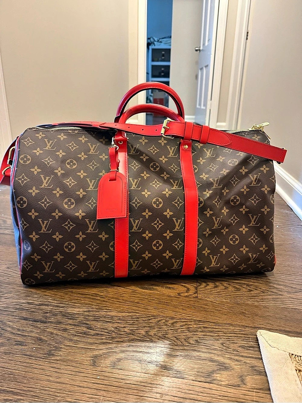 Louis Vuitton Keepall Bandoulière 50 Travel Bag Brown & Red
